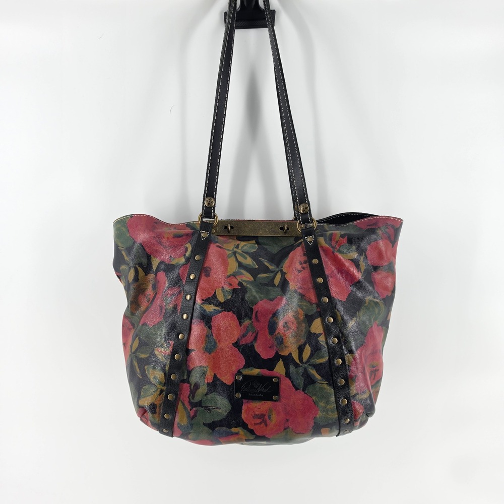 Patricia Nash Benvenuto Leather Tote Red Floral Studded Shoulder Bag Watercolor